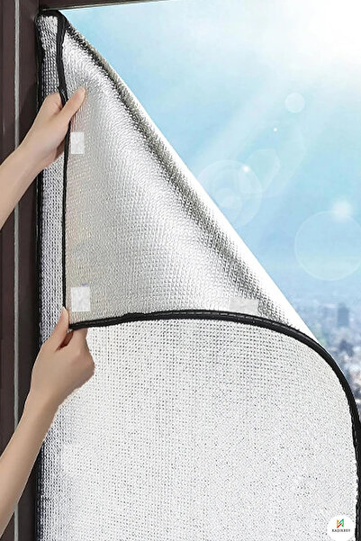 KAŞIKBEY Gray Silver Plain Sunshade - Heat Proof, Curtain Blackout - Sun Curtain