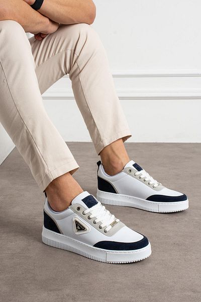 L.A Polo Thick Sole White Navy Blue Men's Snekaer