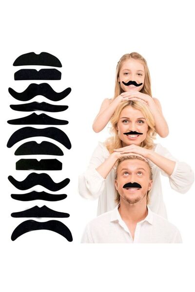 partidolu 12 Adet (6 Farklı Modelden 2 Adet ) Takma Bıyık Seti Yapışkanlı