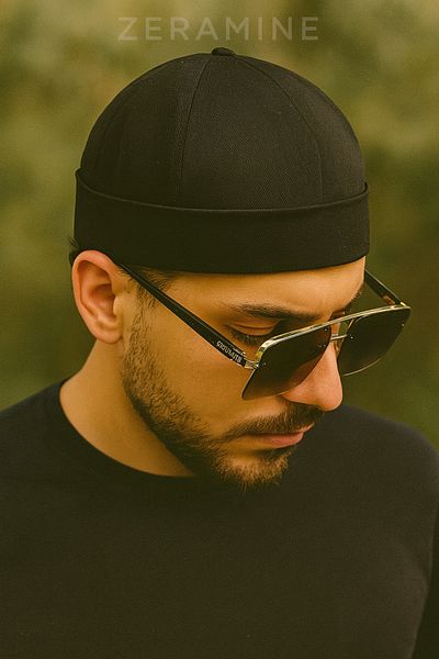 ZERAMİNE Black Docker Hat 100% Cotton Adjustable Velcro