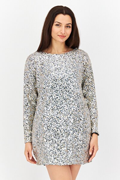 Aqua Women Sequin Mini Party Dress, Silver Combo