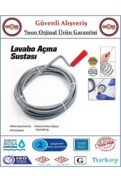 GrossAVM Lavabo ve Gider Boru Açma Spirali - Kanal Açma Sustası - 5 Metre