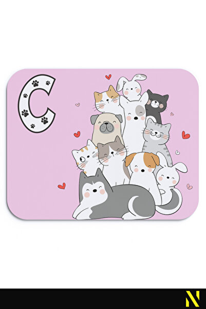 nilizma C Letter Cute Animals Patterned Ergonomic Mouse Pad - 22 cm X 18 cm - Anti-Slip Base Mousepad