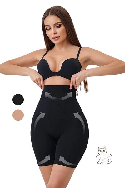 MİSTİRİK Irena Model Plus Size Push up and Firming Mini Corset Shorts Black Color