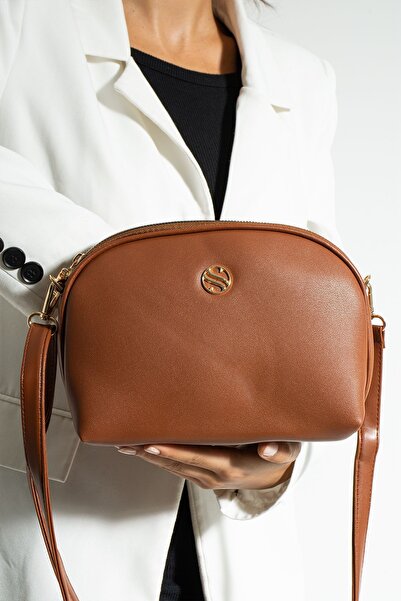 Sanmorris Women's Cross Strap 3 Compartment Double Metal Zipper Gold Accessory Shoulder Bag