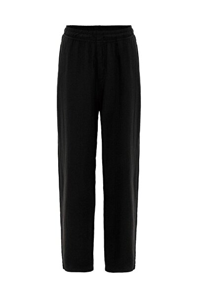VAMOSCLO Baggy Fit Müslin Keten Pantolon Siyah