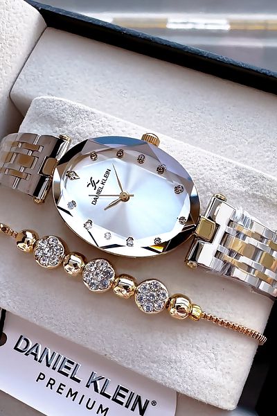 Daniel Klein Oval Case Waterproof Women Wristwatch Gold Silver Color Steel Band Gift Bracelet Dkby2034C2