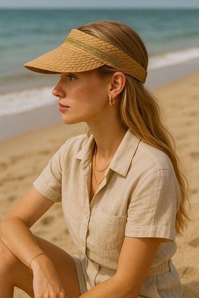 Trend Şapka 14746 Striped Camel Straw Visor Hat