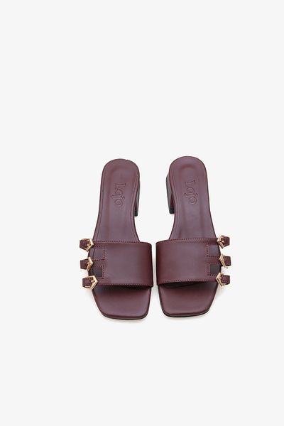 LOJO Women's Buckle Heeled Slippers Daily Slippers Veltis Claret Red