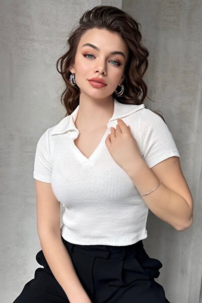 New Now Polo Collar Camisole Short Sleeve Crop Body