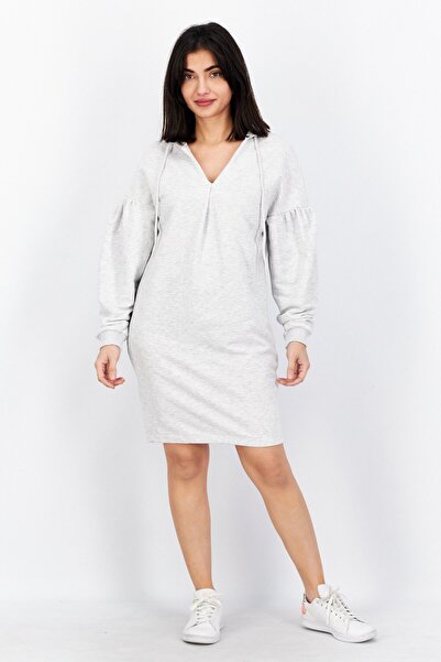 NA-KD Women Hooded Heather Mini Dress, Grey