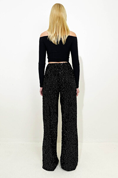 Moda Anna Women's Black Evening Dress Pants - Sequins Sequins and Lined, for Wedding Party