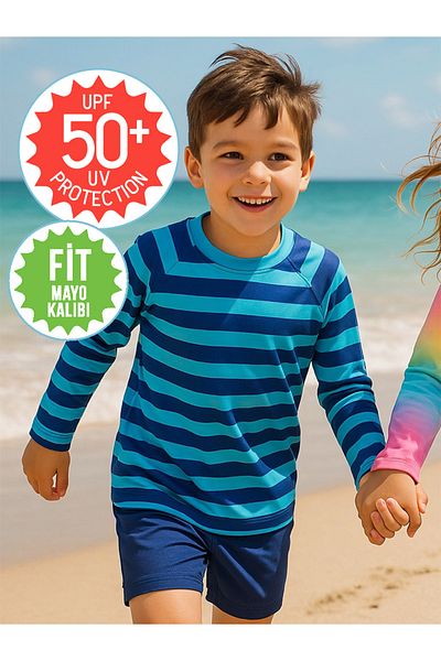 Denokids Gestreiftes Jungen-Badeanzug-T-Shirt mit UV-Schutz