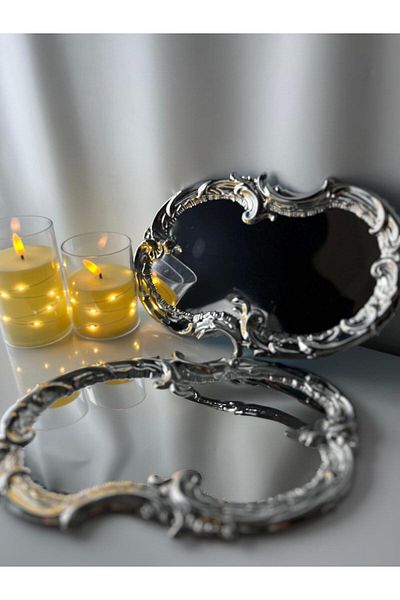 Moon Dizayn 2-Person Italian Model Design Silver Coffee Presentation Tray Inclined Decorated Tray