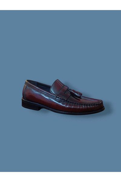 Nevzat Zöhre Leather Burgundy and Black Opening Leather Loafer Tassel Dex-Ter P039 Daily Classic Shoes