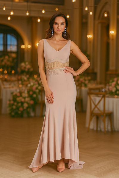 Neva Style Βραδινό φόρεμα με φούντα με λεπτομέρειες σε σκόνη 36750pd