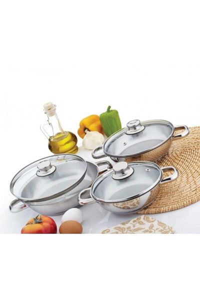gülsan Egg Omelette Melemen Set - 6 Pieces with Glass Lid