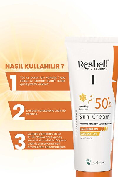 Reshell Spf 50 Yüksek Koruyucu Vücut Güneş Kremi Nemlendirici 50 ml