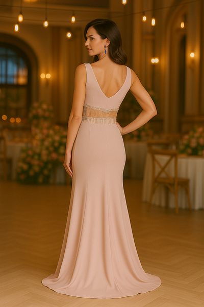 Neva Style Βραδινό φόρεμα με φούντα με λεπτομέρειες σε σκόνη 36750pd