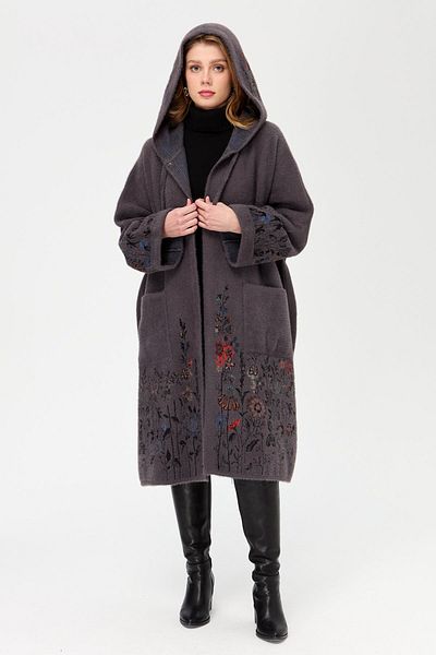 Desen Triko Women's Knitwear Wildflower Patterned AFrodit Poncho Anthracite
