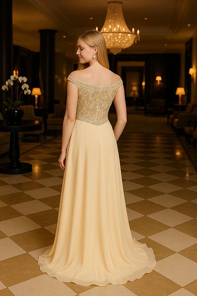 Neva Style Βραδινό φόρεμα με χάντρες Ecru Satin Bulava 4348e