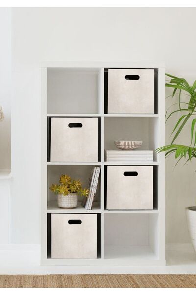 HOMİNG Cream 4 Pieces Multi-Purpose Felt Organizer In-Cabinet Organizer Basket Set // 30X30 cm