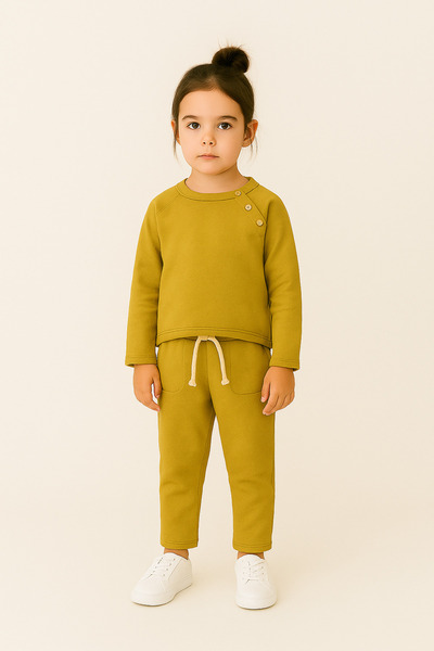 rg kidsstore Dječji komplet trenerke - detalj sa dugmetom na ramenu