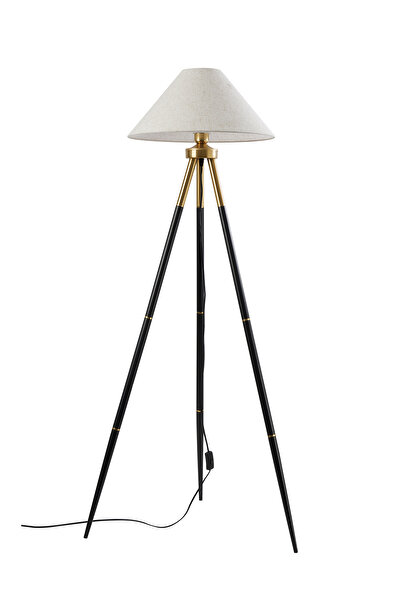 Apliqa Cosby Siyah-Eskitme Kaplamalı Tripod Metal 3 Ayaklı Lambader