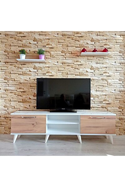 (MS 80) Mdf Tv Ünitesi Dolabı , Sehpası ,raflı ,beyaz- Ceviz