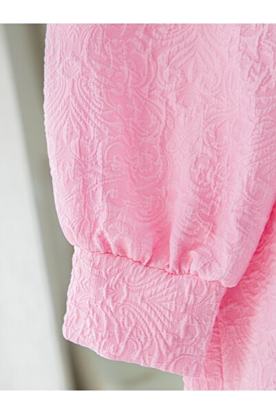 Modamorfo Önü Taşlı Düğme Detaylı Parçalı Arkası Fermuarlı Tunik -Pembe