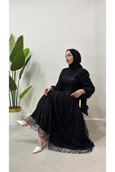 Tane 25Y4687 ABİYE ÇALI KUŞU KOMPLE TAŞ VE PUL İŞLEME KOLLARI KURDELA DETAY SİYAH