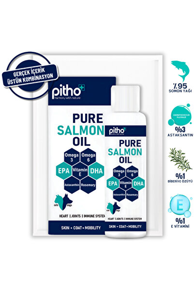 Pitho Pure Salmon Oil | Kedi & Köpek Için Soğuk Sıkım Somon Yağı Omega-3 & Astaksantin & Biberiye Özütü