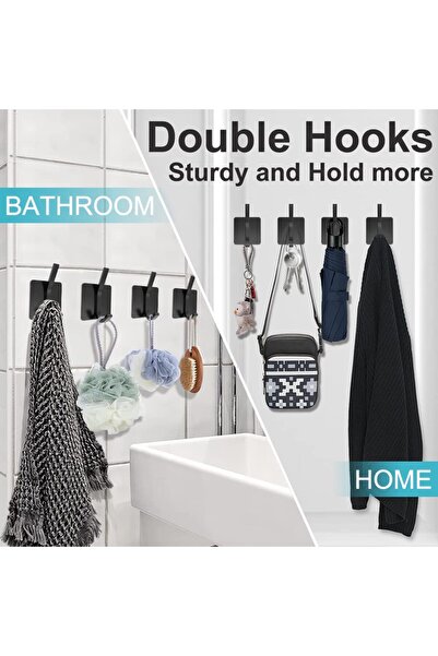 ANILLOROCA Set 5 cârlige pentru prosoape ANILLOROCA, oțel inoxidabil, negru, montare autoadezivă