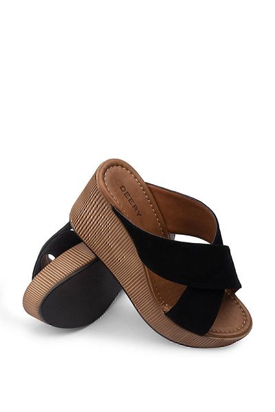 Deery Γνήσιες γυναικείες παντόφλες Suede Black