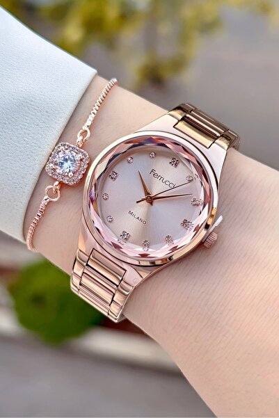 Ferrucci Bronz Renk 2 Yıl Garantili Kadın Kol Saati Ve Bileklik