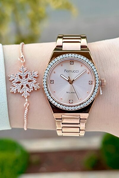 Ferrucci Bakır Renk 24 Ay Garantili Kadın Kol Saati Ve Bileklik