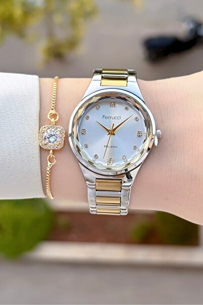 Ferrucci Sarı Silver Renk 24 Ay Garantili Kadın Kol Saati Ve Bileklik