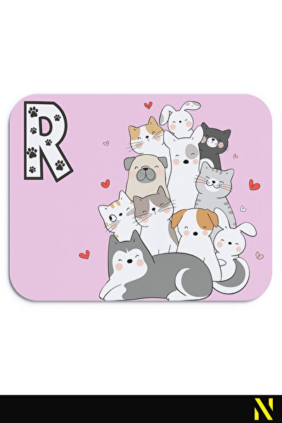 nilizma Cute Animals Patterned Ergonomic Mouse Pad with Letter R - 22 cm X 18 cm - Anti-Slip Base Mousepad
