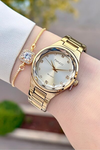 Ferrucci Altın Renk 2 Yıl Garantili Kadın Kol Saati Ve Bileklik