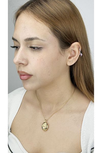 Neon Takı by Atalay Sensitivity Tag and Zircon Stone, Alya, Cap, Stainless Steel Necklace 387, Gold Color