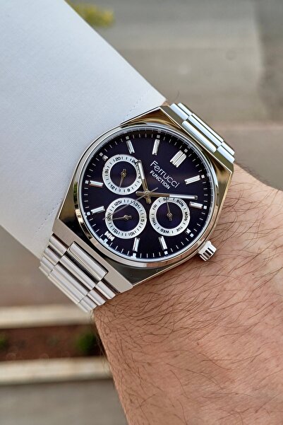 Ferrucci Kadranı Lacivert Kordonu Silver Renk 24 Ay Garantili Fonksiyonları Aktif Erkek Kol Saati