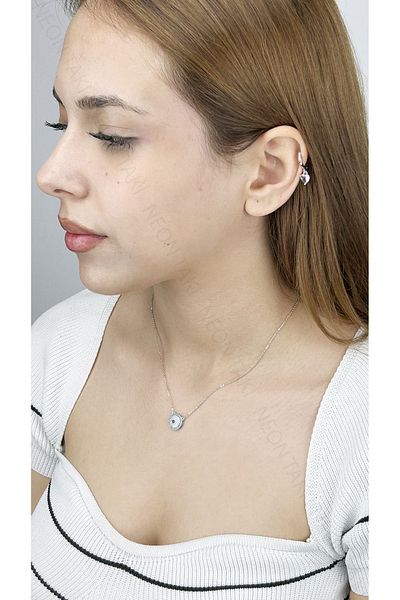 Neon Takı by Atalay Sensitivity Tag and Evil Eye Bead, Steel Necklace 392, Silver Color