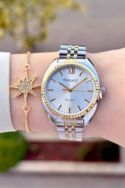 Ferrucci Sarı Silver Renk 24 Ay Garantili Kadın Kol Saati Ve Bileklik