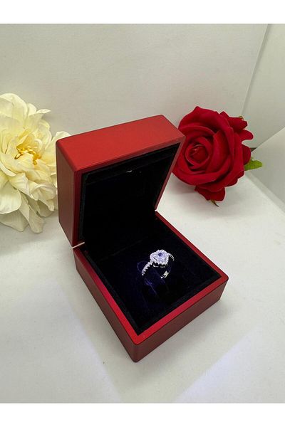 HKN AVM ACCESSORİES Pandora in Light Box, B Ring with Heart Silver White Serious Relationship Ring Gift Ring for Lover