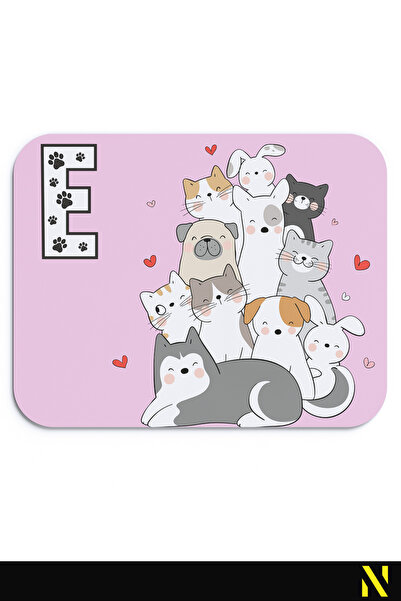 nilizma Cute Animals Patterned Ergonomic Mouse Pad with Letter E - 22 cm X 18 cm - Anti-Slip Base Mousepad