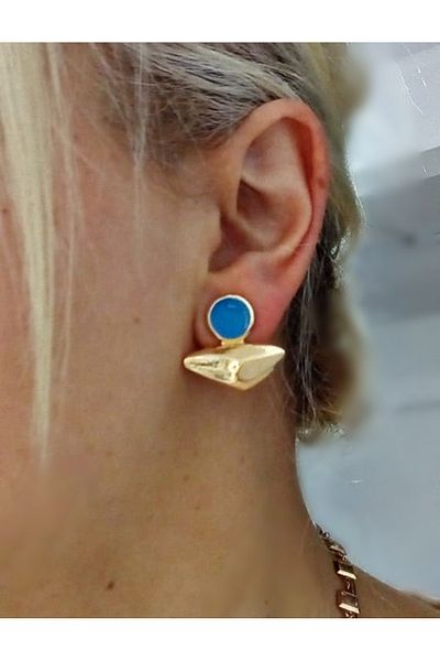 mos&more Gold Minimal Blue Stylish Women's Earrings