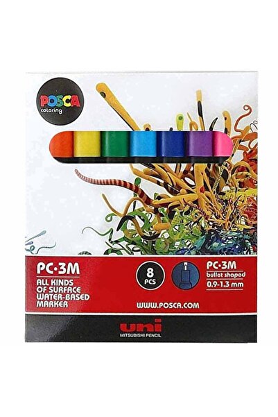 Uni Posca Marker Pc-3m 0.9-1.3mm Main Colors Set 7+1)