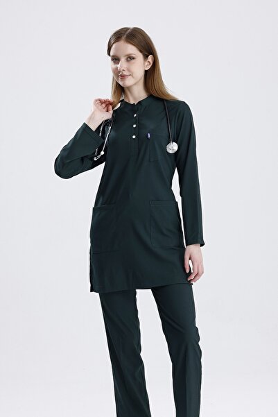 uçak iş giyim Avcı Yeşili KARYA Tesettür Üniforma Takım Likralı Kumaş Alt Üst...