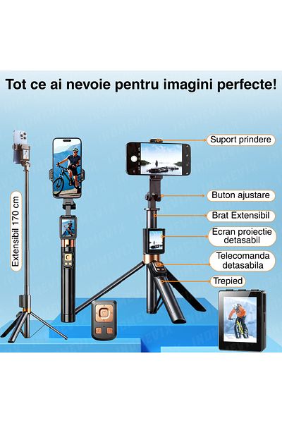 INOMEVIX Selfie Stick For Phone, Extendable Tripod 170cm, Removable Hd Screen,compatible With Ios And Android