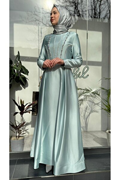 Genel Markalar Taş İşlemeli Shıne Kadın Abiye Su Yeşili